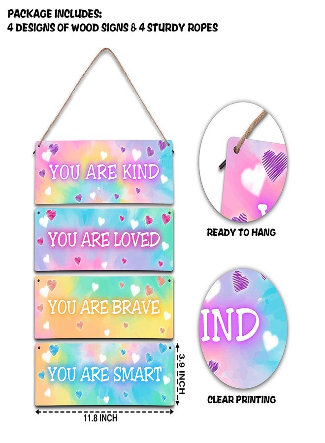 ISOVF 4 Pieces Tie Dye Decor Kids Room Wall Decor Wooden Sign - Motivational Wall Art For Kids Room Nursery Playroom Classroom - You Are Loved Brave Kind Smart(Sign-04) - Image 2